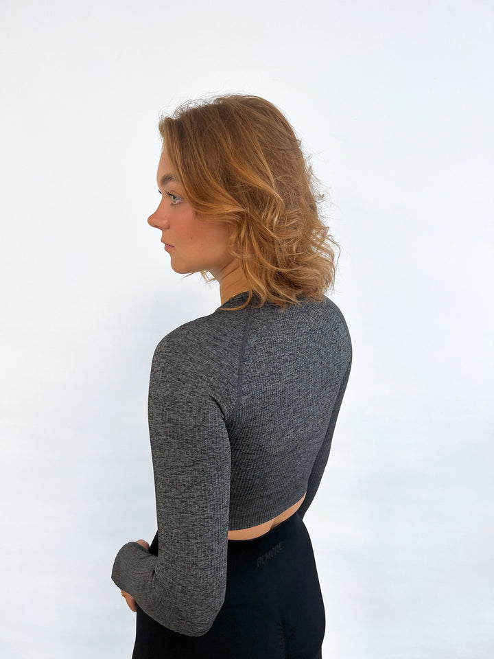 BM Seamless Ribbed Long Sleeve Cropped Top Dark Grey