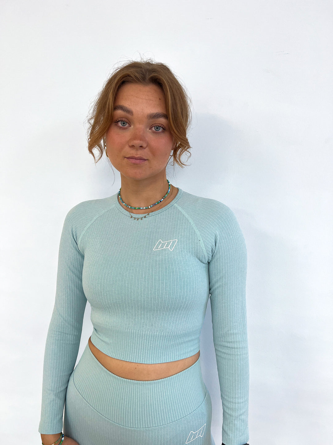 BM Seamless Ribbed Long Sleeve Cropped Top Sky Blue