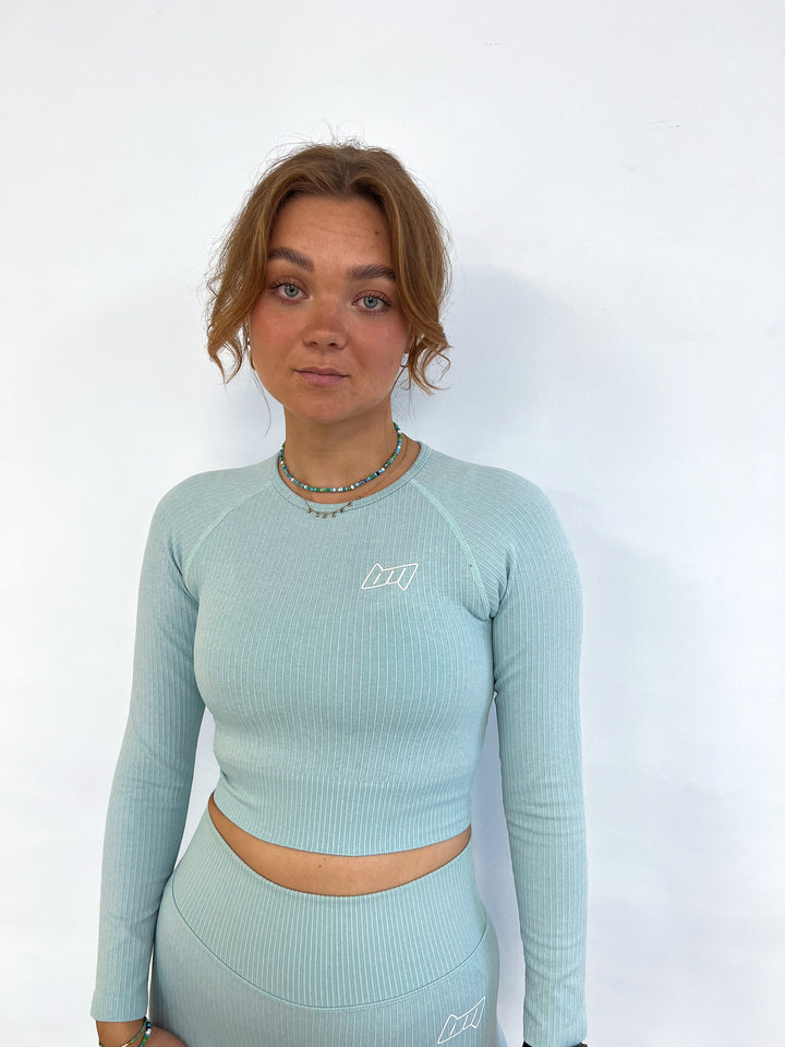 BM Seamless Ribbed Long Sleeve Cropped Top Sky Blue