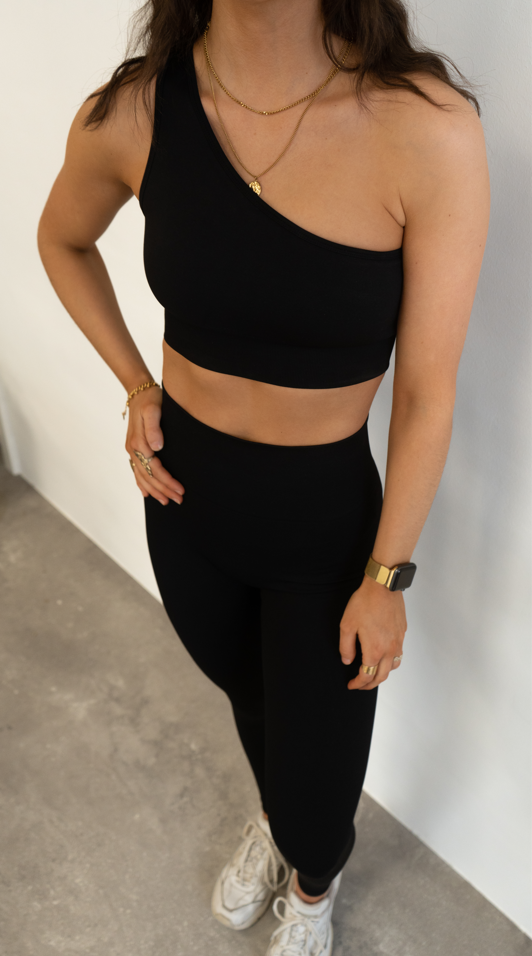 Signature One Shoulder Bra Black